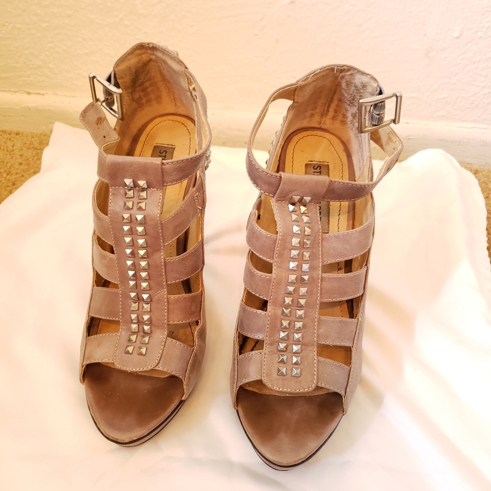 Steve Madden Taupe Suede Studded Cage Heels